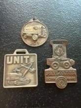 (3) Vintage Watch Fobs - Joy Day & Maddock Co., Unit Crane & Shovel Corp., & Industrial Design