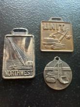 (3) Vintage Watch Fobs - Northwest Marks Tractor & Equipment Co., Trackson Co., & Unit Crane/Shovel
