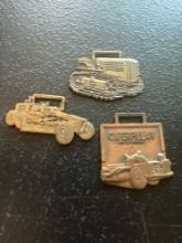 (3) Vintage Watch Fobs - John Deere JB570, Caterpillar Ohio Machinery Co., & Cletrac Cleveland