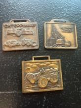 (3) Vintage Watch Fobs - Yale & Towne Trojan Division, American Truck Cranes, & Caterpillar