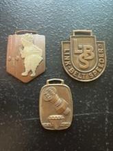 (3) Vintage Watch Fobs - Black Diamond Earnest Machine Products Co., Chi-Namel, & Link-Belt Speeder