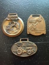(3) Vintage Watch Fobs - Bucyrus Erie, Massey-Harris, & MRS Manufacturing Co.