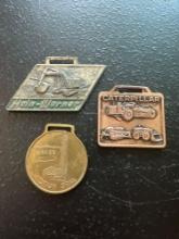 (3) Vintage Watch Fobs - Davey Rotary Drill, Caterpillar Machinery, & Hein-Werner Corporation