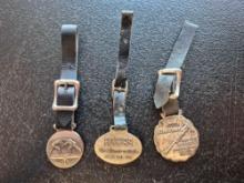 (3) Vintage Banded Watch Fobs - Rogers Trailers, Worthington Blue Brute, & Wrestling