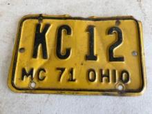 Vintage Ohio 1971 Motorcycle License Plate
