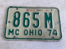Vintage Ohio 1974 Motorcycle License Plate