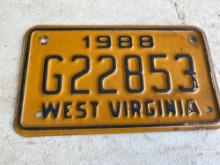 Vintage West Virginia 1988 Motorcycle License Plate