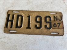 Early New Jersey HD 199 Motorcycle License Plate
