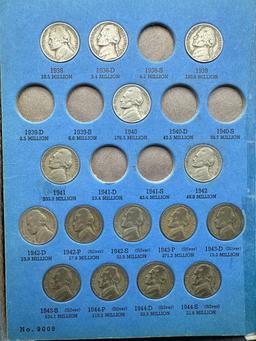 Jefferson Nickel Partial Book including Silver War Nickels