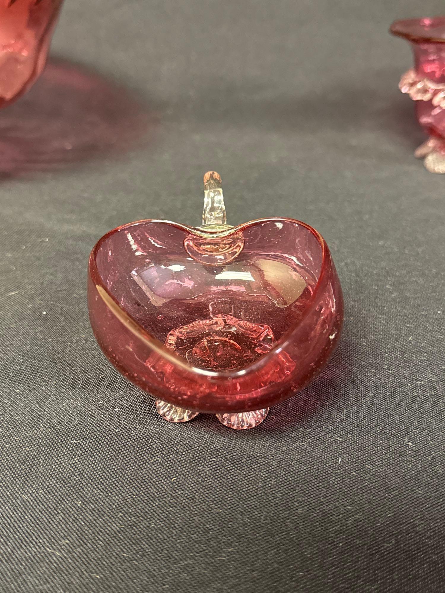 Cranberry Glass Assorted Footed Pieces, Bowls, Vase, Creamer