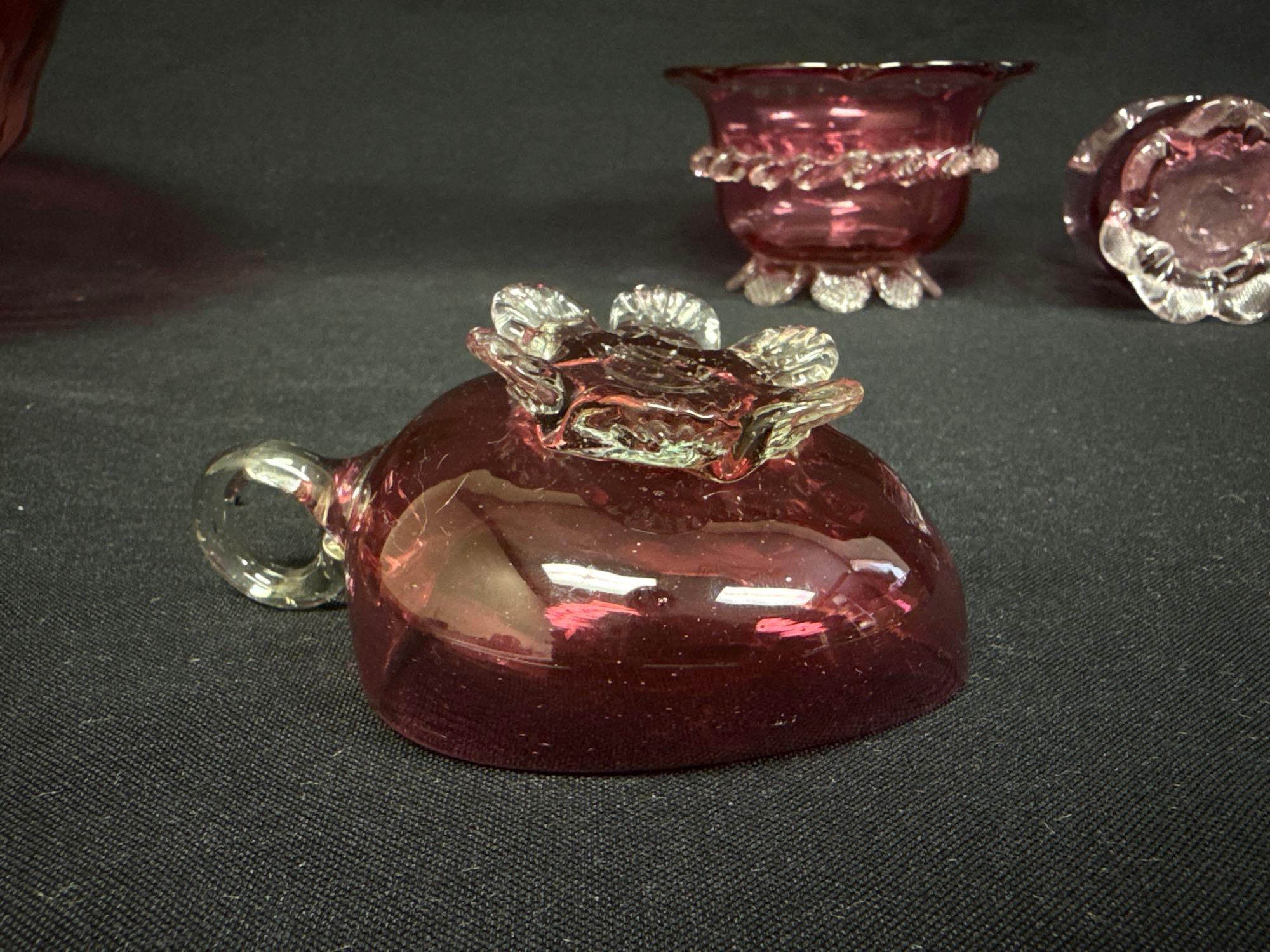 Cranberry Glass Assorted Footed Pieces, Bowls, Vase, Creamer