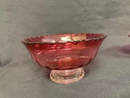 Cranberry Glass Assorted Footed Pieces, Bowls, Vase, Creamer