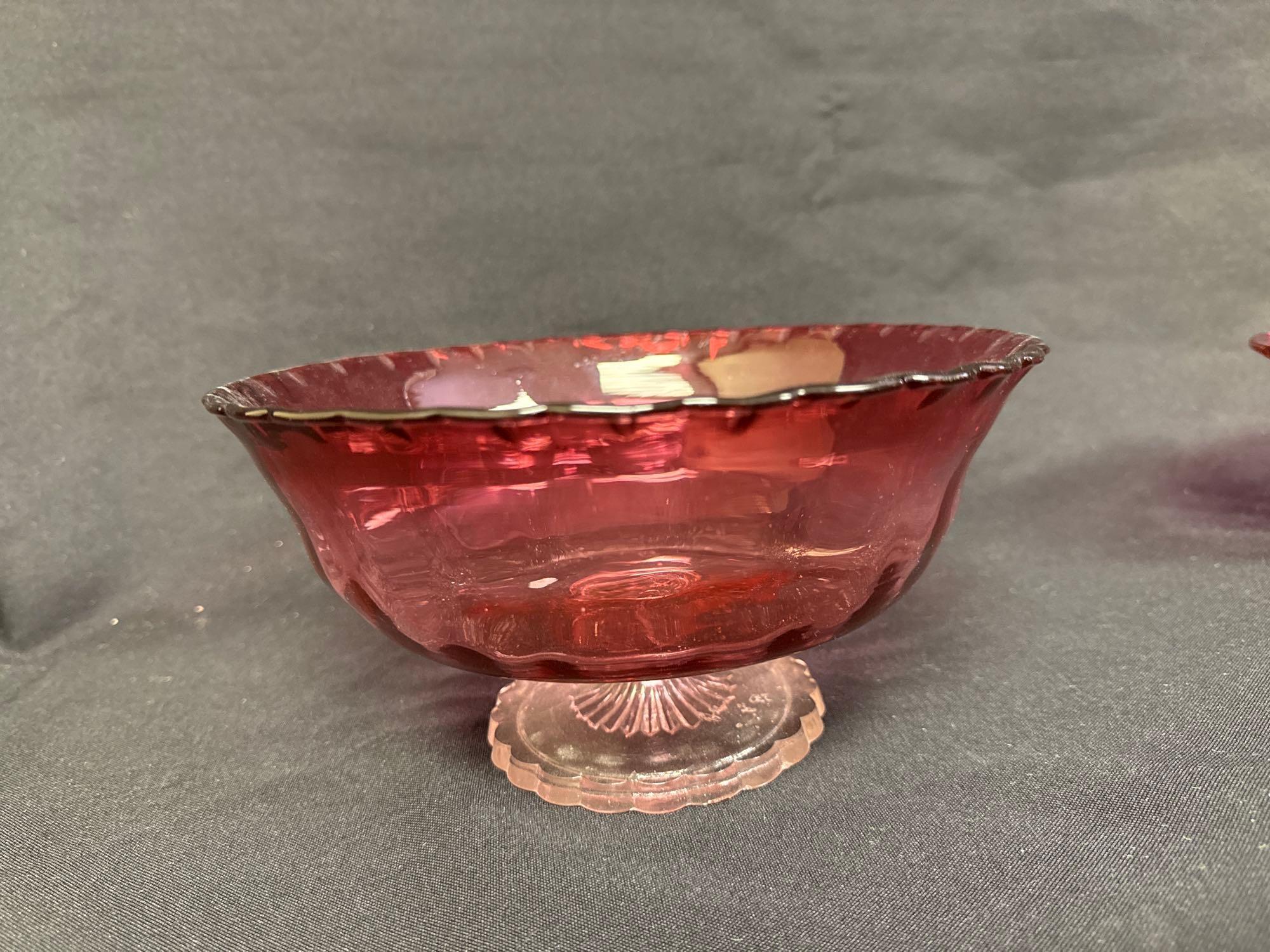 Cranberry Glass Assorted Footed Pieces, Bowls, Vase, Creamer