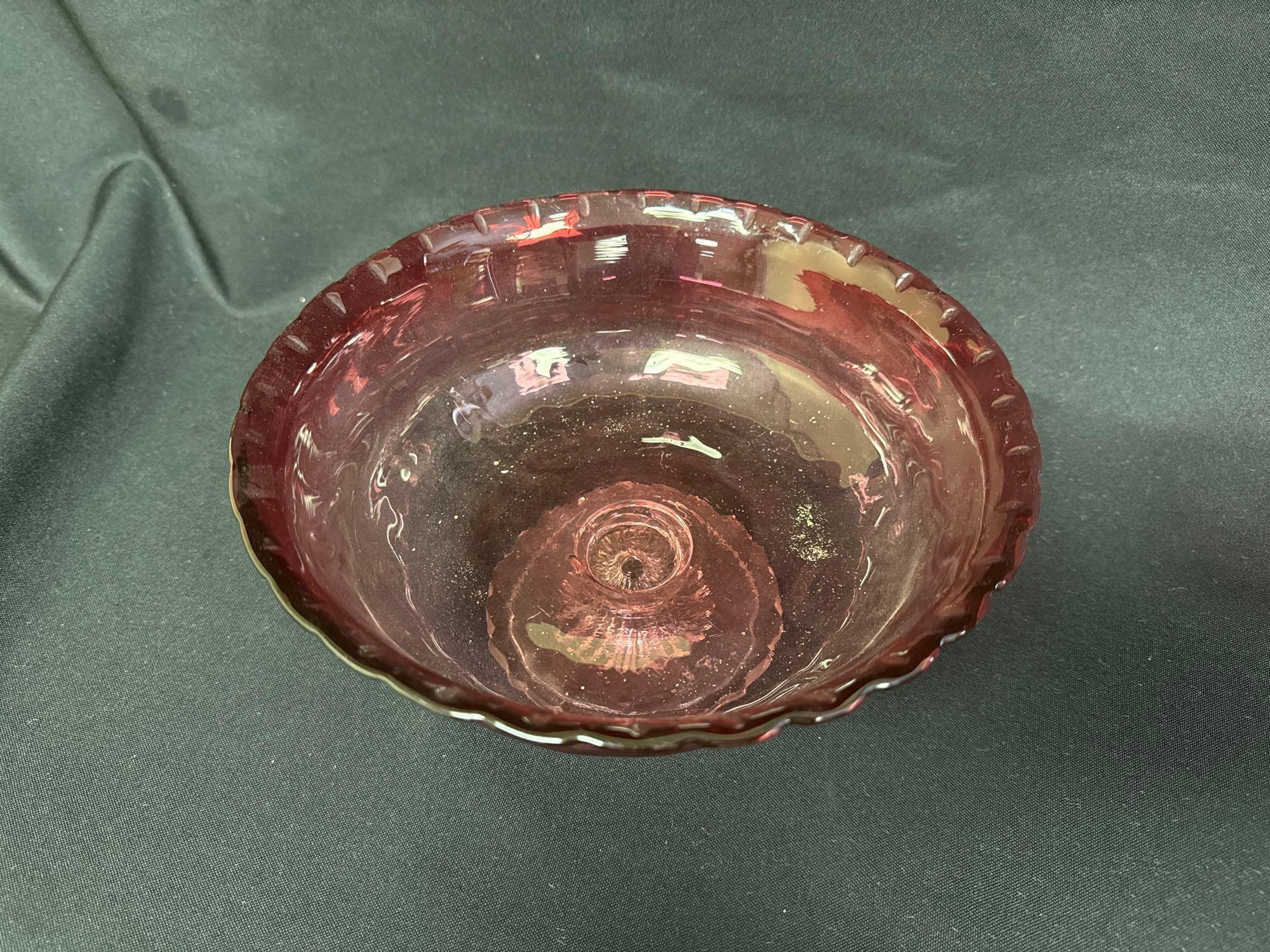 Cranberry Glass Assorted Footed Pieces, Bowls, Vase, Creamer