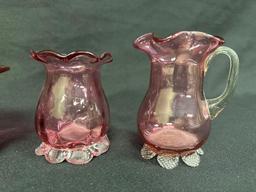 Cranberry Glass Assorted Footed Pieces, Bowls, Vase, Creamer