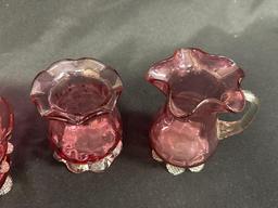 Cranberry Glass Assorted Footed Pieces, Bowls, Vase, Creamer