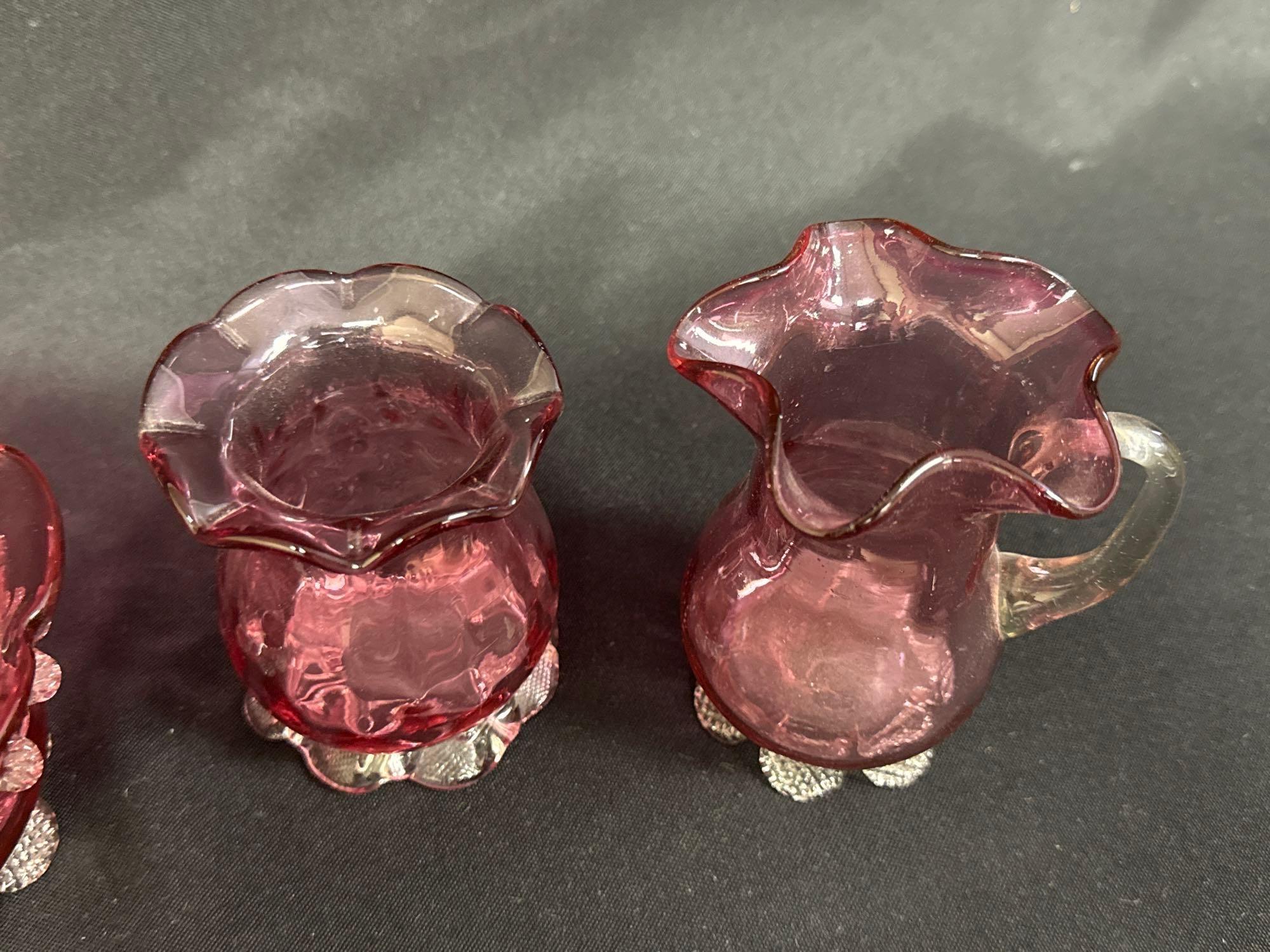 Cranberry Glass Assorted Footed Pieces, Bowls, Vase, Creamer