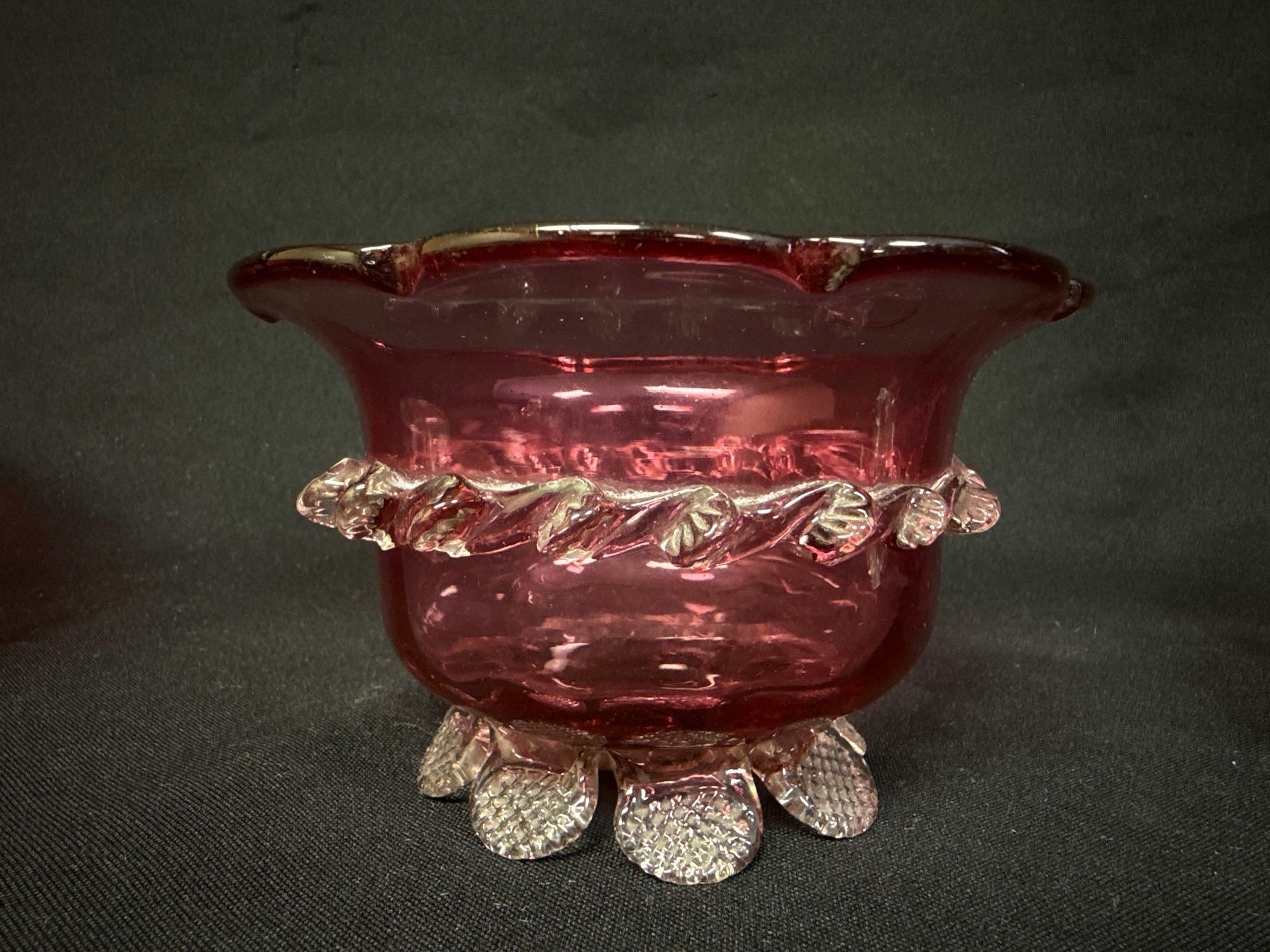 Cranberry Glass Assorted Footed Pieces, Bowls, Vase, Creamer
