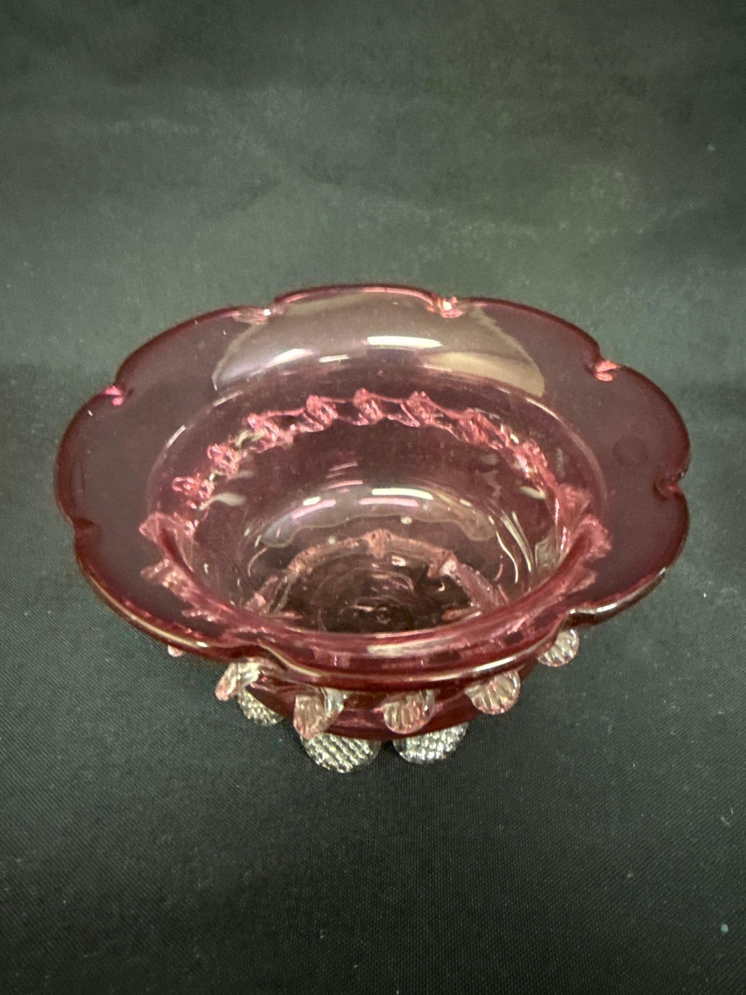 Cranberry Glass Assorted Footed Pieces, Bowls, Vase, Creamer