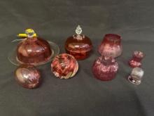 Cranberry Glass Covered Butter, Candy Dish, Small Glass Pieces