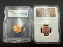 Graded Lincoln Head Cents 1964d MS64 RD & 2009 MS65 RD