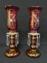 Cranberry Glass & Prism Mantle Lusters