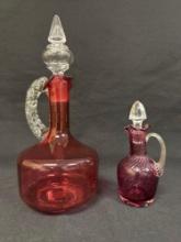 Hand Blown Cranberry Glass Cruet & Decanter
