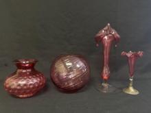 Cranberry Glass Vases, Bud Vases, Bowl