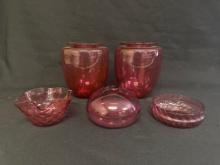 Cranberry Glass Vases, Small Dishes