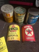 Oil advertising, cans and bookends