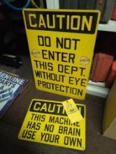 Vintage metal Caution signs, From Hankins