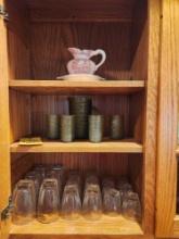 Vintage Painted Pitcher, Green Pitcher and Glasses, Glassware
