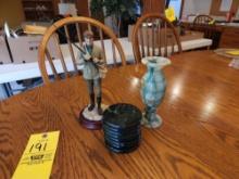 Fishing Figurine, Coasters, Green Vase