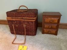 Picnic Basket and Small 3 Drawer Doll Furniture Size Dresser