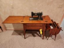 White Sewing Machine with Sewing Box and Sewing Accessories