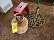 Umbrella Stand, Propane Tank, Stool
