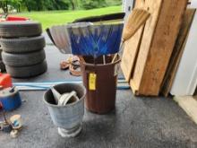 Trashcan, Snow Shovels, Planter, Watering Can, Brooms