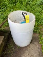 Plastic Barrel with Shovel and Potting Soil