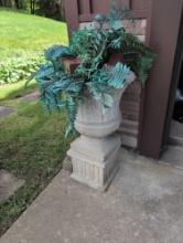 Pair of cement 2 piece planter urns
