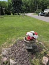 3 assorted cement planter urns