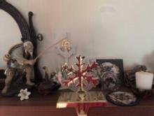 Group of figures, dresser mirror, china