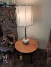 MCM table lamp with round lamp table with drawer