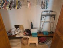 contents of closet, Walker, rugs, pictures