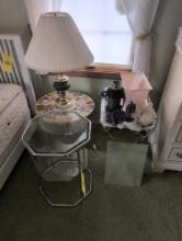 Lamp, mosaic top table, chrome glass top table and more
