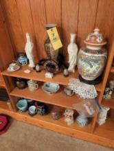 Assorted oriental decor, vases, figures, oil Lamps and parts