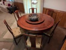 Rosewood Longevity Motif Round Oriental Dining Set with 6 Chairs