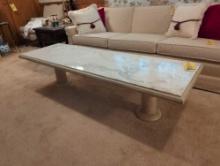 Vintage marble top coffee table with column base