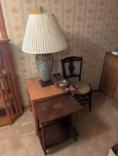 Side tables, Victorian chair and lamp