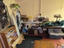 Pine dining table, Corvette mat, sewing box, shelves and decor