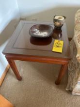 Glass top end table and decor